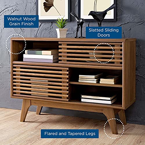 Modway Render Mid-Century Modern Two-Tier Display Stand in Walnut - color: Walnut