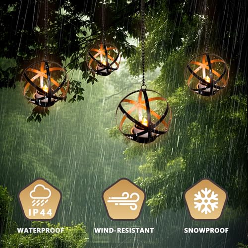Solar Lanterns Outdoor Waterproof, 4 Pack Hanging Tea Lights with Candle Holder, Small Solar Chandelier for Trees, Patio, Backyard, Garden, Porch, Balcony Decorative (Armillary)