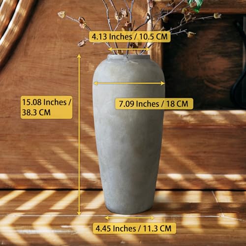 15 Inch Ceramic Rustic Farmhouse Vase, White Grey Handmade Pottery Vase for Living Room & Home Decor, Rustic Flower Vases for Table Centerpieces & Shelf Decoration, Wedding Gifts - color: White Gray, size: Large