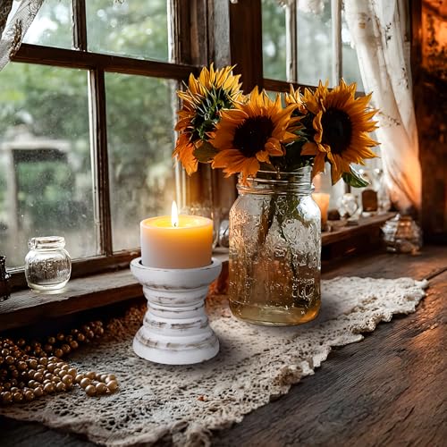 Pillar Candle Holder, Farmhouse Wood Candle Holder, Rustic Wooden Candle Stand, Vintage Small Wooden Candlestick Holders for Living Room, Table Centerpiece, White - color: Washedwhite, size: 4"H（1PCS）