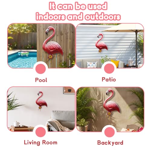 Large Pink Flamingo Wall Decor-Tropical Bird Decor for Indoor Outdoor, Metal Flamingo Outdoor Wall Art Decor Rust-Resistant, Wall Hanging Present for Garden & Home Decor - color: Pink-Flamingo