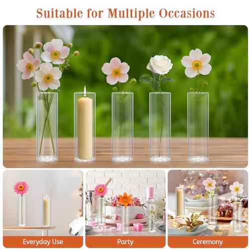 20 Pack 5.9" Tall x 1.8" Diameter Clear Glass Cylinder Vases - Multi-Use Flower Vase, Hurricane & Floating Candle Holders for Wedding Centerpieces, Home Decor, Table Displays (20) - size: 20 Pc(5.9" x 1.8")