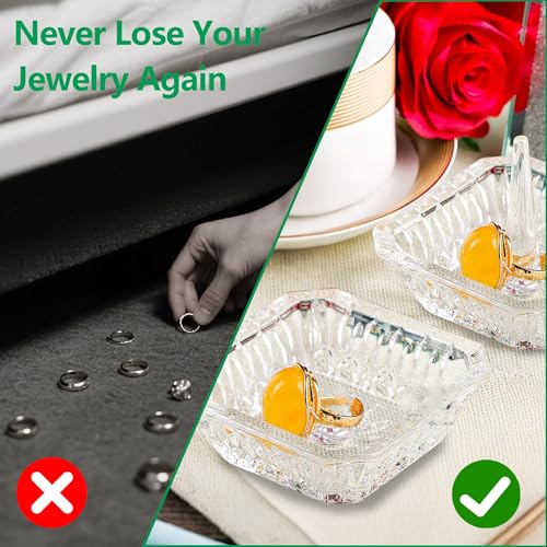 Clear Crystal Ring Holder Set of 2 Glass Jewelry Ring Dish Tray Gifts for Women on Engagement Wedding Party Mother's Day - color: clear-square