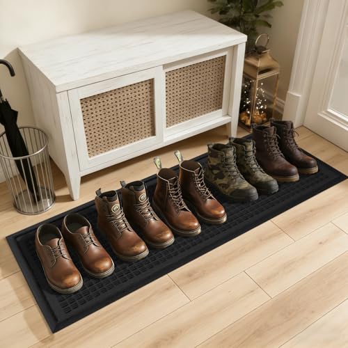 HIYARD Boot Tray for Entryway, Non-Slip Shoe Tray Drying Mat, Waterproof Boot Mat for Muddy Boots, Heavy Duty Shoe Storage Trays, Indoor/Outdoor Use, 16x47 inches, Black - color: Black, size: 16" x 47"