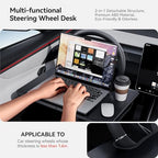 YONZEE 2-in-1 Car Steering Wheel Desk Tray & Car Seat Gap Filler Organizer – Foldable Carbon Fiber Look Table for Laptop, Eating Food, Writing – for Standard Round Steering Wheels - color: Black