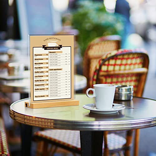 MaxGear L/T Shape Acrylic Sign Holder, 8.5 X 11 Clear Table Display Stand with Wooden Base, Flyer Menu Holder Photo Frames Paper Stand for Office, Wedding, Restaurants, Hotels 6 Pack - size: 8.5''x11'', style: 6 Pack
