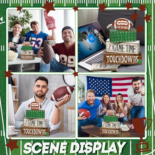 Yuntau 4 Pcs Football Table Decorations Spring Football Tiered Tray Decor Spring Wooden Sign Soccer Centerpiece Decorative Faux Book Stack Block for Coffee Table Fireplace Mantel Floating Shelf - style: Football