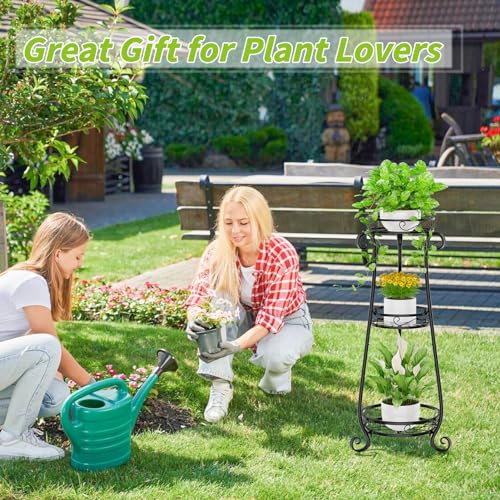 KMOTASUO 3 Tier Metal Plant Stand Indoor, 34 Inch Tall Corner Plant Stands for Indoor Plants, Flower Pot Holder Shelf Display Rack for Balcony Garden Patio Living Room(Black) - color: Black, size: 3 Tier