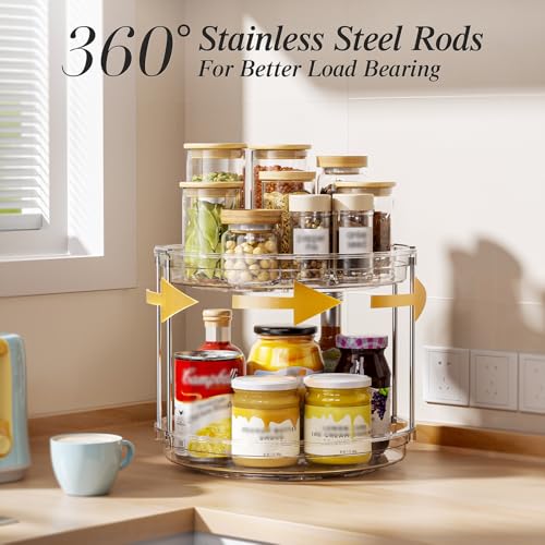 LAMU 3 Pack 10.6'' 2-Tier Lazy Susan Turntable Organizer Rotating Spice Rack Organization for Cabinet, Kitchen, Pantry, Countertop, Bathroom, Vanity, Makeup Organizer, Clear - color: Clear, size: 10.6in 3 Pack