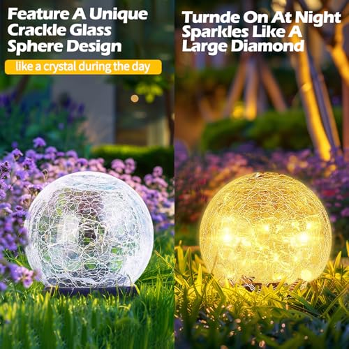 Garden Solar Ball Lights Outdoor Waterproof, 80 LED Cracked Glass Globe Solar Power Ground Lights for Path Yard Patio Lawn, Halloween Christmas Decoration Landscape Warm White(2 Pack 5.9'') - size: 5.9 Inch