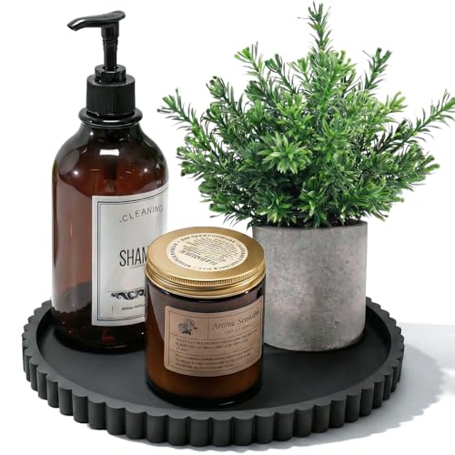 Silicone Bathroom Vanity Tray, Modern Round Decorative Tray for Countertop, Waterproof & Unbreakable Cosmetic Perfume Organizer, Extra-Thick & Sturdy, Easy to Clean Candle Tray (9 Inch, Black) - color: Black, size: 9"