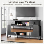 LGHM 70'' Fluted TV Stand with Power Outlets, Stylish Modern Entertainment Center with Drawers for TVs Up to 80”, 38'' Tall TV Stand, Media Console for Living Room, Metal Legs Design, Black - size: 38''H TV Stand