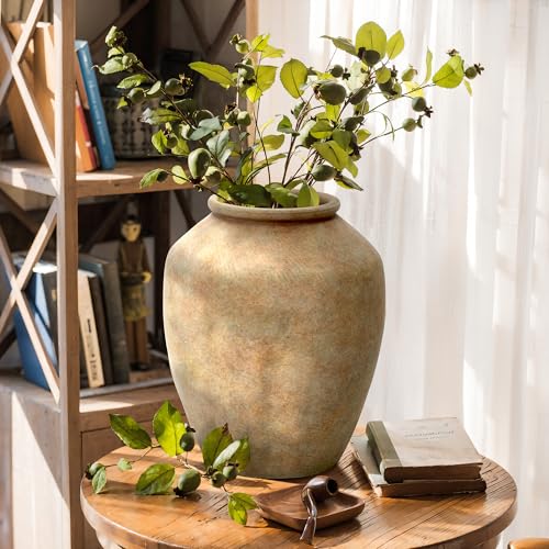 LuxenHome Rustic Flower Vase, 12.4" Tall Terracotta Vases with Earthy Brown Tones, Vintage Pottery for Dining Table Decor, Boho Ceramic Vase for Shelf Living Room Decor, Home Décor Accents - color: Brown a