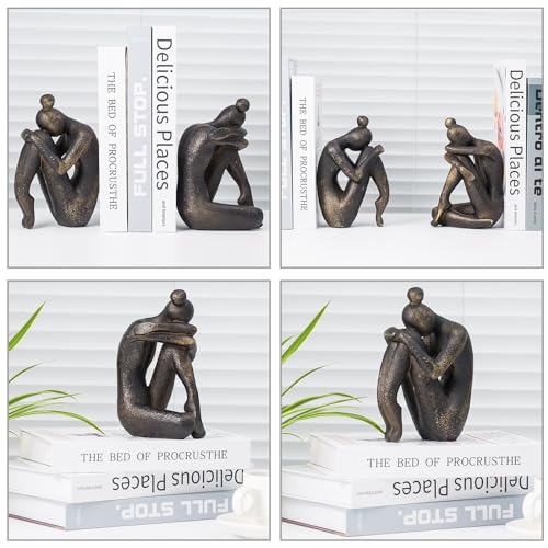 Lukitas Unique Decorative Girl Thinker Bookends, Non-Slip Book Holder, Home Office Bookshelf Decor, Creative Desktop Ornaments for Study Room Hotel Shelves, Resin, 1Pair/2Piece 6.5'' - color: Bronze