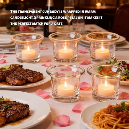 6 Pcs Clear Chunky Glass Lip Votive Candle Holders Tealight Votive Cups for Wedding Proposal, Spa Aromatherapy, Meditation, Table Decorations Clear Cups