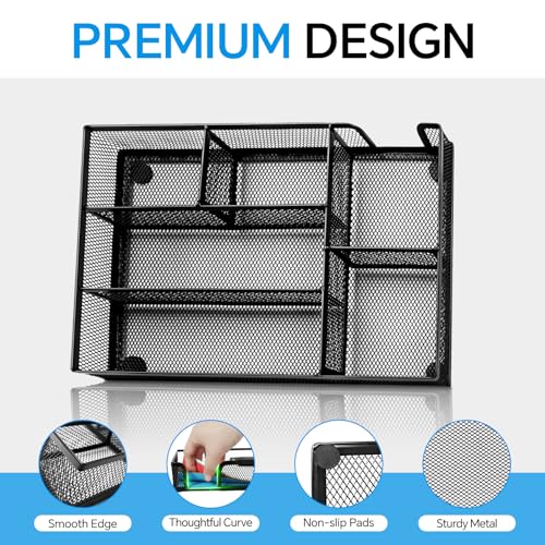 Desk Drawer Organizer, Office Drawer Divider Organizer Tray with 6 Compartments, Metal Mesh Desktop Organization and Accessories for Stationery Makeup Kitchen Toolroom School ＆Office, 12.6x8.27x1.6 in - size: Large