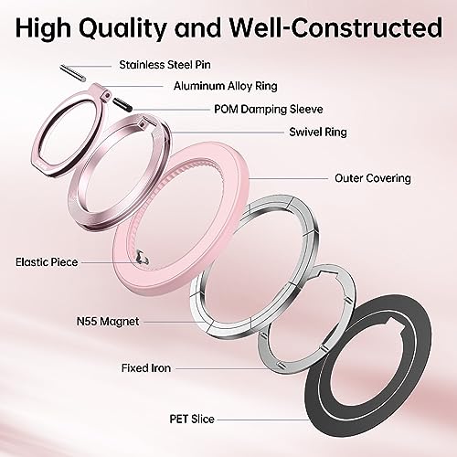 SYNCWIRE Magnetic Phone Ring Holder for MagSafe, 360° Rotation Cell Phone Grip Stand Finger Ring Kickstand Two-Sided Magnet Compatible with iPhone 17 Pro Max 16 15 14 13 12 MagSafe Accessories - color: Single Ring-1PCS-Light Pink