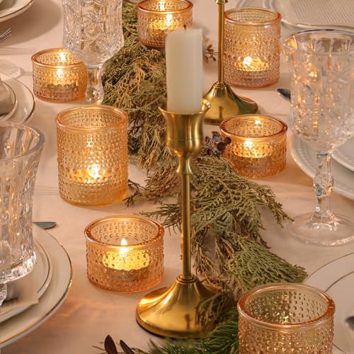 NITIME 24pcs Gold Assorted Votive Candle Holders, Polka Dot Tea Light Candle Holder Glass for Wedding Centerpieces, Gold Candle Holder for Table Centerpiece, Party, Holiday and Home Decor - color: Gold