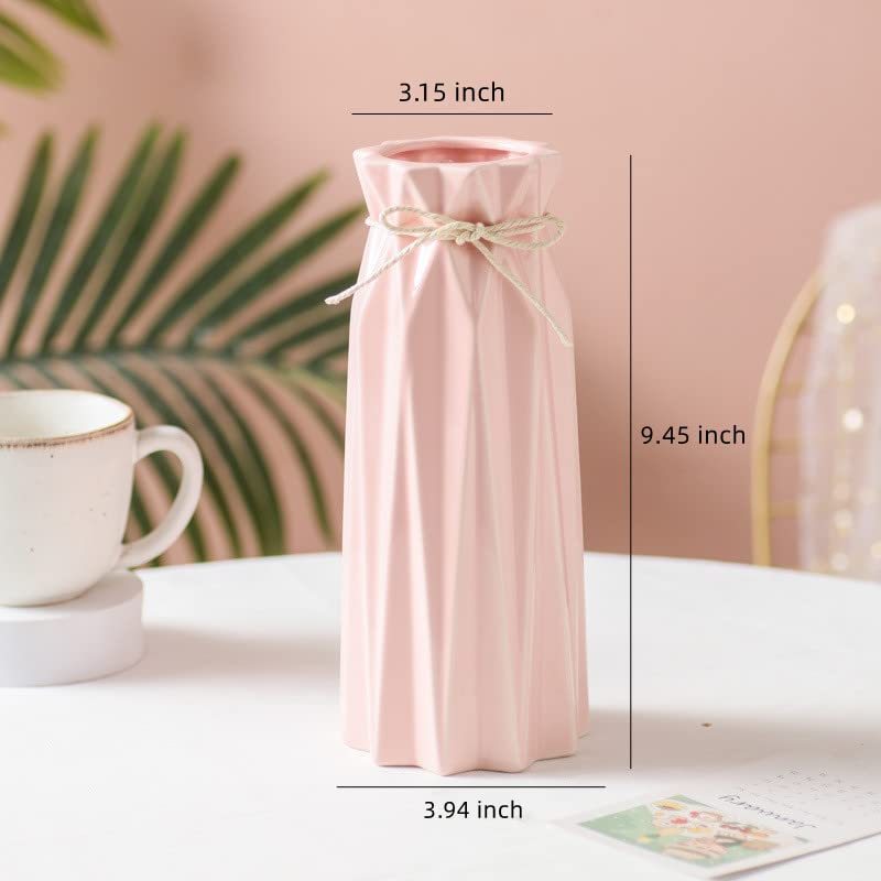 Arawat Ceramic Pink Vase Flower Vase for Home Decor Modern Style 9.5 inch Tall Vase for Table Shelf Home Decor Vase for Fireplace Bedroom Kitchen Living Room Wedding Office Desk Birthday Gifts - color: 9.5 Inch Tall Pink Ceramic Vase for Home Decor