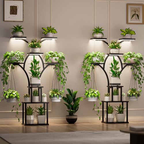 Elbourn Plant Stand Indoor with Grow Lights - 60" Tall Metal Plant Shelf for Multiple Plants, 8 Tiered Corner Plant Stands for Indoor Plants, X - Shaped Decorative Rack for Home, Living Room & Patio Decor (Black) - color: Black