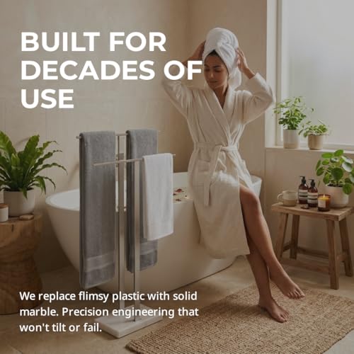 KES Standing Towel Racks for Bathroom 2-Tier, Floor Towel Rack Stand with Heavy Marble Base, Upgrade Steady Freestanding Design, Pro-Grade 18/8 Stainless Steel Brushed Finish, BTH217-2 - color: Brushed Finish, size: 33” H (2-tier)