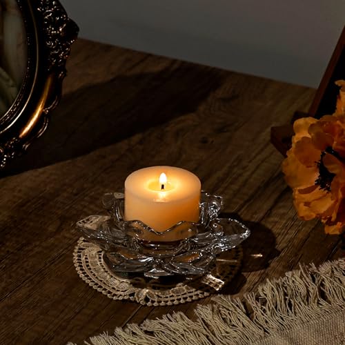 Koythin Glass Candle Holder, Minimalist Taper Candlestick Holders for Pillar Candles, Lotus Tea Candle Stand for Table Centerpieces, Aesthetics Home Decor for Wedding Party Dinner (Set of 1)