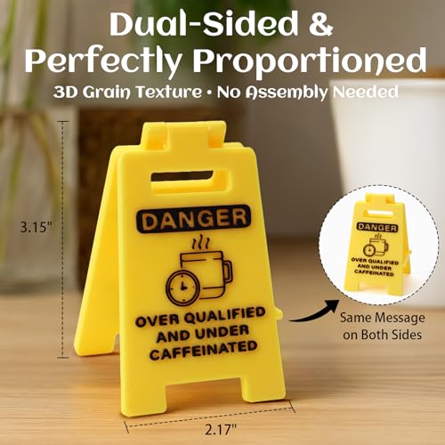 3D-Printed Desk Sign - Funny Office Decor with Sarcastic Quote, "DANGER: Over Qualified & Under Caffeinated" - Novelty Gift for Coworkers, Boss, Graduates, Coffee Lovers - color: Caffeine