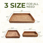 Set of 3 Rattan Serving Trays – Handwoven Wicker Trays for Bathroom, Kitchen, Coffee Table, Ottoman; Modern Farmhouse, Boho, Rustic & Coastal Home Decor - style: Natural Rattan Trays