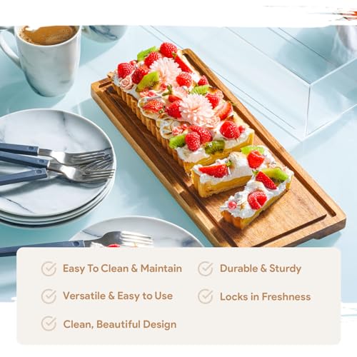 HOMESPHERE Cake Display with Lid – Acacia Wood Dessert Stand & Wooden Charcuterie Board with Lid for Loaf Cakes, Bread, Pastries, Cheese, Large Rectangle Wood Tray Platter & Acrylic Cover, 15 x 6.25”