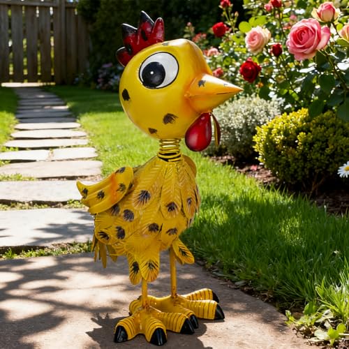 Metal Rooster Garden Statue Outdoor Chicken Decor Yard Art Decoration,Garden Sculptures for Backyard Patio Lawn Ornaments - color: Yellow Rooster
