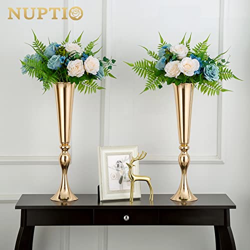 NUPTIO Gold Tall Centerpiece Table: 21.9" Trumpet Vases for Wedding Metal Flower Stand for Party Decorations Set of 2 - size: 2 Pcs