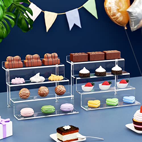NIUBEE Acrylic Riser Display Shelf, Clear Display Stand for Amiibo Funko POP Figures,4 Tier Cupcakes Stand Perfume Organizer and Storage (9 Inch Small) - size: 9 inch