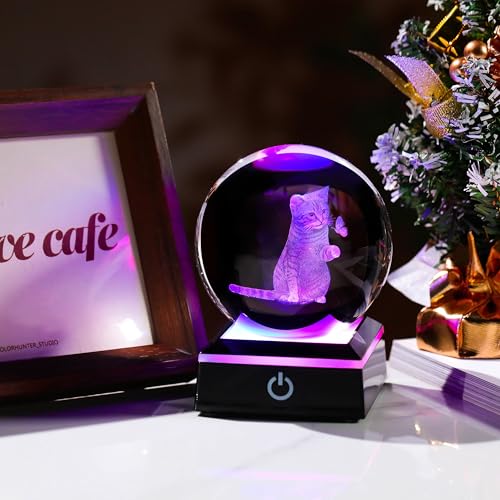 3D Cat Crystal Ball Cat Lover Gifts for Women 3D Cat Figurines Home Decor Cat Collectibles Snow Globes Gift for Girl Cat Lamp for Bedroom Unique Cat Gifts for Her - style: Cat