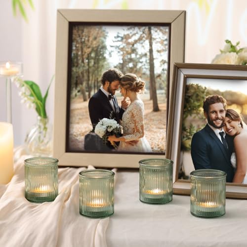 NITIME 32Pcs Ribbed Green Votive Candle Holders, Tea Light Candle Holders Glass for Table Centerpiece, Green Candle Holders for Wedding, Bridal Shower and Tea Party Decorations - color: Green