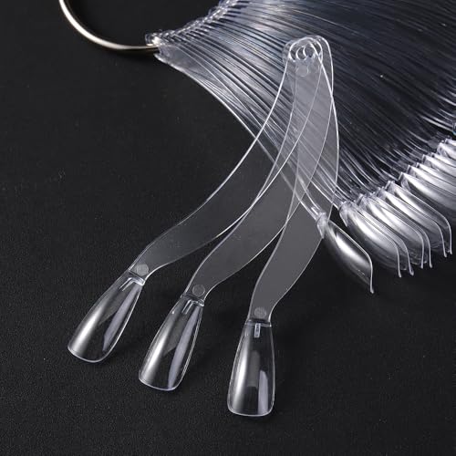 150 Pcs Nail Swatch Sticks with Ring, Clear Coffin Nail Tips for Nail Art Polish Practice Color Display, Acrylic False Nail Sample Sticks Nail tech Supplies for Home or Salon Use - color: Clear Coffin