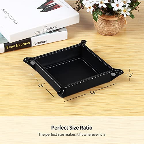 YAPISHI Key Dish Bowl for Men, Entryway Catchall Holder Bedside Table Valet Tray for Pocket Stuff, PU Leather Nightstand Organizer for Dice/Coins/Wallet/Watch/Rings/Sunglasses, Dresser/Coffee Table - color: Black