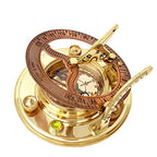 Brass Nautical - Antique Brass & Copper Sundial Compass, Sundial Clock in Box Gift Sun Clock Ship Replica Watch