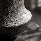 Handmade Small Matte Black Ceramic Vase,Ndustrial Farmhouse Style, Rustic Textured Vase for Home Decor,Ideal for Pampas Grass,Dried Flowers,Living Room, Bedroom Shelf Table 5.5IN（Silver Metal ）
