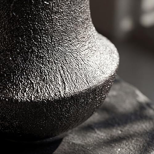 Handmade Small Matte Black Ceramic Vase,Ndustrial Farmhouse Style, Rustic Textured Vase for Home Decor,Ideal for Pampas Grass,Dried Flowers,Living Room, Bedroom Shelf Table 5.5IN（Silver Metal ）