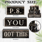Yuntau 4 Pcs Farmhouse Motivational Office Desk Black Decor P. S. You Got This Wooden Tabletop Inspirational Tiered Tray Decorations Rustic Sign Block Gift for Women Home Kitchen Shelf - style: Got This