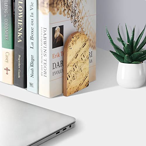 Retro Piano Music Score Book Ends Decorative Wood Bookends for Shelves Kids Room Desk Home Office Book Stoppers for Magazines,Books, DVDs, 1 Pair/2 Pieces(5x3.1 in) - color: Piano Music Score