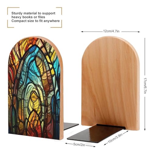 Stained Glass Art Bookends Heavy Duty,Book Organizer for Shelves, Holder Stand Decorative, Stoppers for Books, CD, File, Video Gamesbook Stand，6.7 X 4.7 X 3.9 Inch(Large)