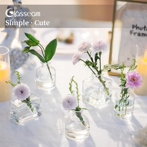 Glasseam Mini Bud Vases in Bulk 40: Clear Small Flower Vases for Centerpieces Cute Tiny Glass Vase for Flowers Modern Decorative Wedding Table Centerpiece for Dining Room Decor - color: 01-clear