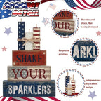CroBlissful 4 Pcs 4th of July Decorations Patriotic Memorial Day Tabletop Decorations Red White Blue Table Centerpieces Sign for Office Tiered Tray Home Shelf 250th Anniversary(Shake) - style: Shake