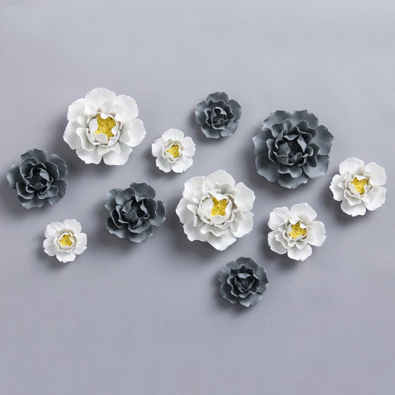 CEUYGT Handmade 3D Ceramic Wall Art Hanging Sculpture White Flower Wall Decor for Living Room Bedroom and Bathroom White Peony 2.75" (Small) - color: White, size: 2.8"L x 2.8"W