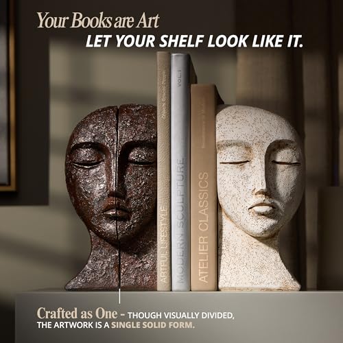 Heavy Duty Book Ends for Shelves - Book Ends for Heavy Books, Book Stopper for Shelves, Bookends for Shelves, Book Ends Unique, Bookends Decorative, Aesthetic Bookshelf Decor, The Tranquil Faces