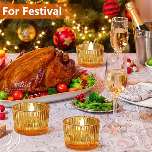 JOYIT Gold Votive Candle Holders Bulk Set of 24, Tealight Candle Holder for Wedding Table Centerpiece, Glass Small Candle Holders for Birthday Party, Valentine's Day, Home Decor (2''X 1.4'') - color: Gold