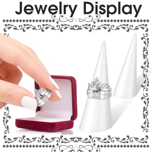 Jetec Clear Acrylic Crystal Ring Holder Acrylic Ring Display Jewelry Holder Wedding Display Cone Support Single Finger Rings Showcase Stand for Jewelry - color: White