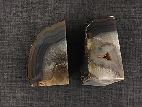 AMOYSTONE Agate Book Ends Shelves Decorative Geode Bookend Large Crystal Bookends Quartz Decor Nature Brown with Rubber Bumpers(1 Pair, 4-6 LBS) - color: Nature, size: 4-6LBS