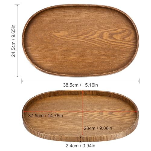 PATIKIL Wood Serving Tray 15x10 Inch, Oval Decorative Platter for Home Decor Kitchen Table Candle Holder, Brown
